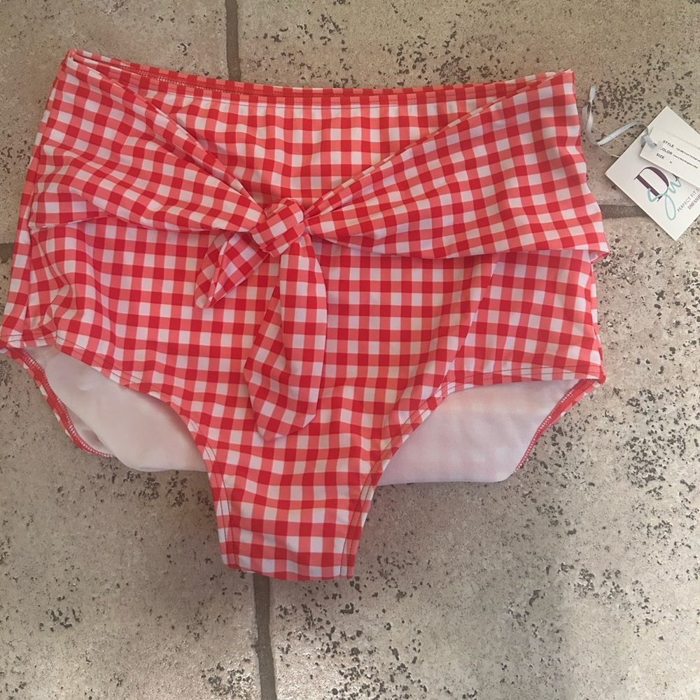 DM fashion front tie high waist bottom cherry red gingham size XL